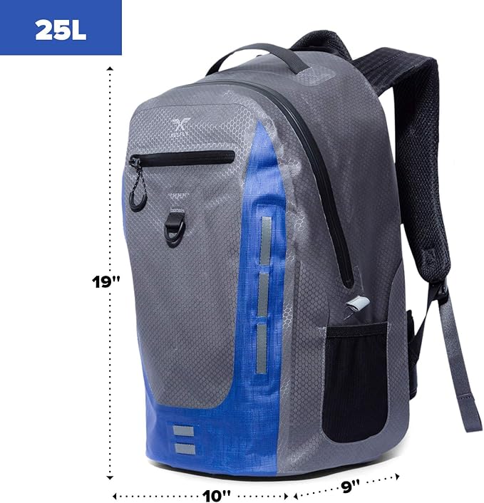 Submersipack Waterproof Backpack - Submersible, Inflatable, Floating TPU Coated Durable Nylon Dry Bag with Airtight Zipper for Kayak, Fishing, Boating, Hiking, Paddle Board (Deep Blue, 25L)