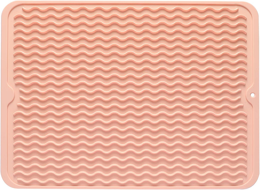 Silicone Dish Drying Mat for Multiple Usage,Easy clean,Eco-friendly,Heat-resistant Silicone Mat for Kitchen Counter or Sink,Refrigerator or drawer liner Pink L 16 inches x 12 inches