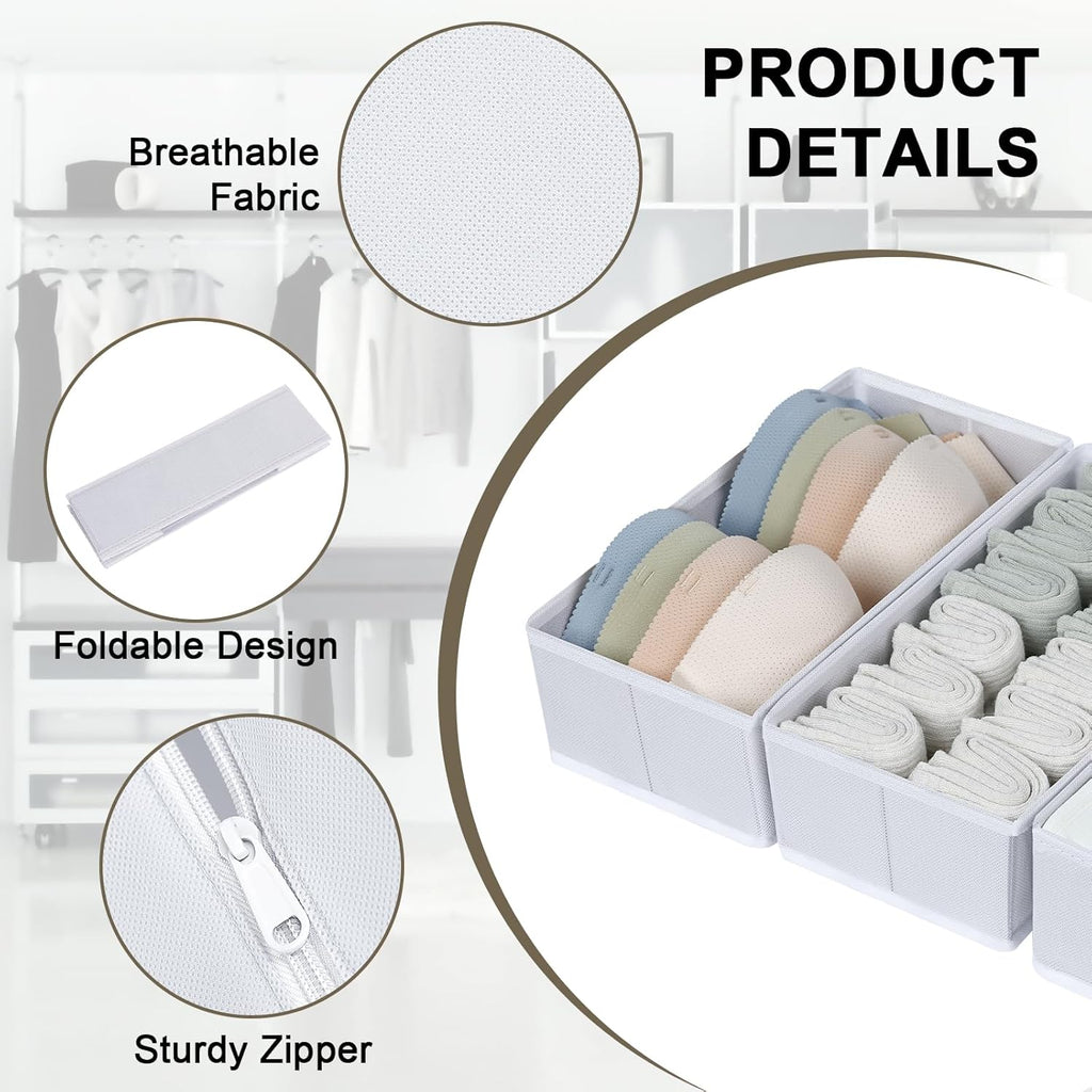 DIMJ Drawer Organizer Clothes, 12 Pack Fabric Closet Organizers and Storage, Foldable Baby Clothes Organizer & Dresser Bin For Nursery, Bedroom, Closet, Socks, Bra, Tie,White