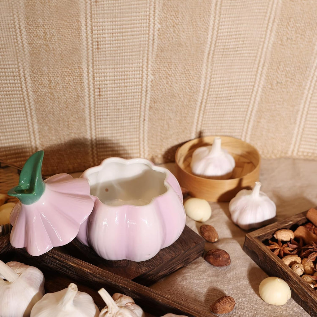 TOIVO Garlic Keeper for Counter，with Lid and Holes GarlicSaver,Garlic Holder Storage Container toKeep(purple)