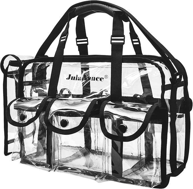 Professional Clear PVC Makeup Kits Organizer Make up Set Bag MUA Carry All Artist Transparent Vinyl Travel Cosmetic Bag with 6 External Pockets & Tissue Holder
