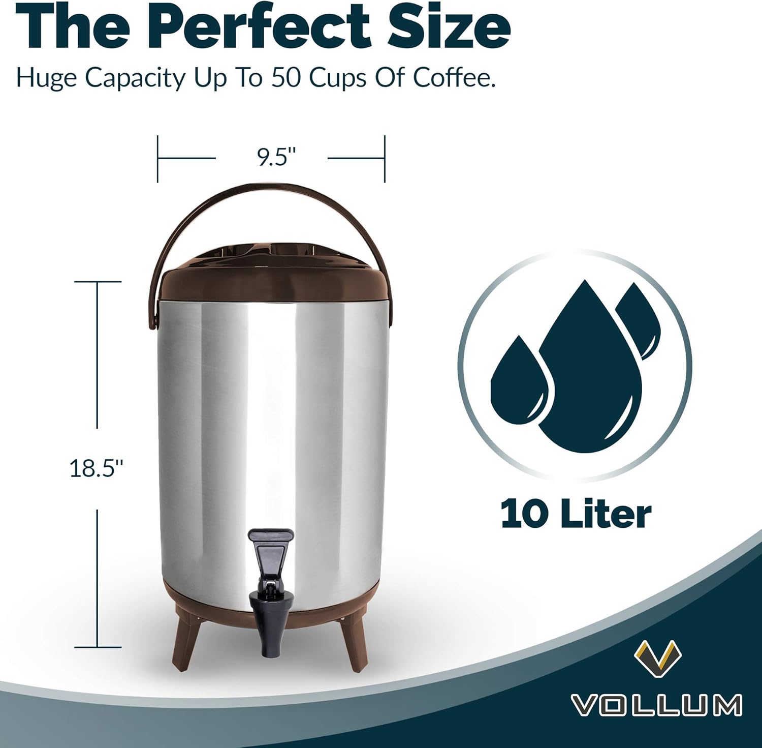 Stainless Steel Insulated Beverage Dispenser – Insulated Thermal Hot and Cold Coffee Carafe – 8 Liter Drink Dispenser with Spigot for Hot Water, Tea & Coffee, Cold Milk, Juice & More BROWN…