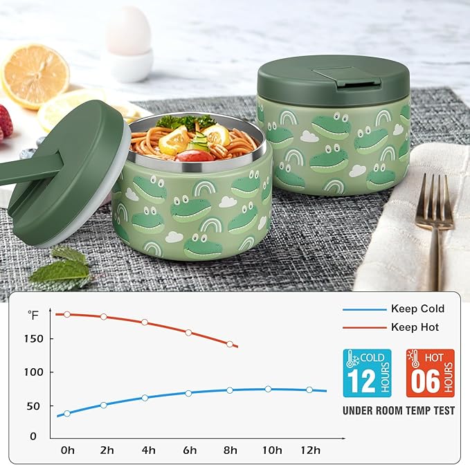 12oz Kids Soup Thermo for Hot Food Insulated Vacuum Food Jar with Buckle Lid, Stainless Steel Wide Mouth Leak Proof Lunch Container for School Travel 1 Pack