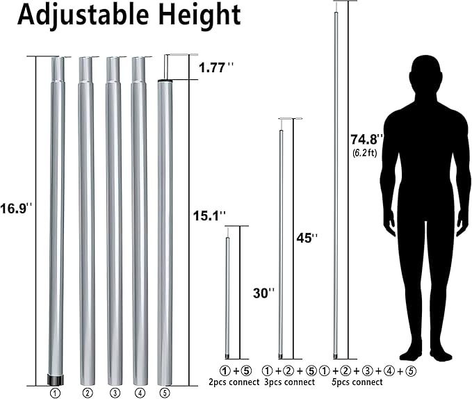 Hasika Camping Tent Pole Repair Kit Including Ropes Stakes Adjustable from 30" to 74.8" Replacement for Tarp Awning Rainfly 2 Set (10 Sections)