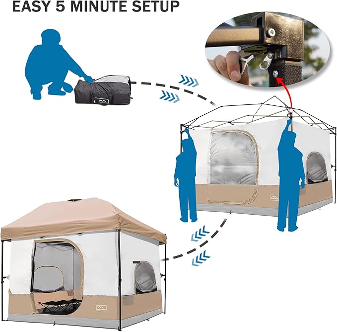KAMPKEEPER Camping Inner Tent for Pop Up CanopyFully Vented Roof, Converts 10'x10' Straight Leg Canopy into Camping TentKhaki