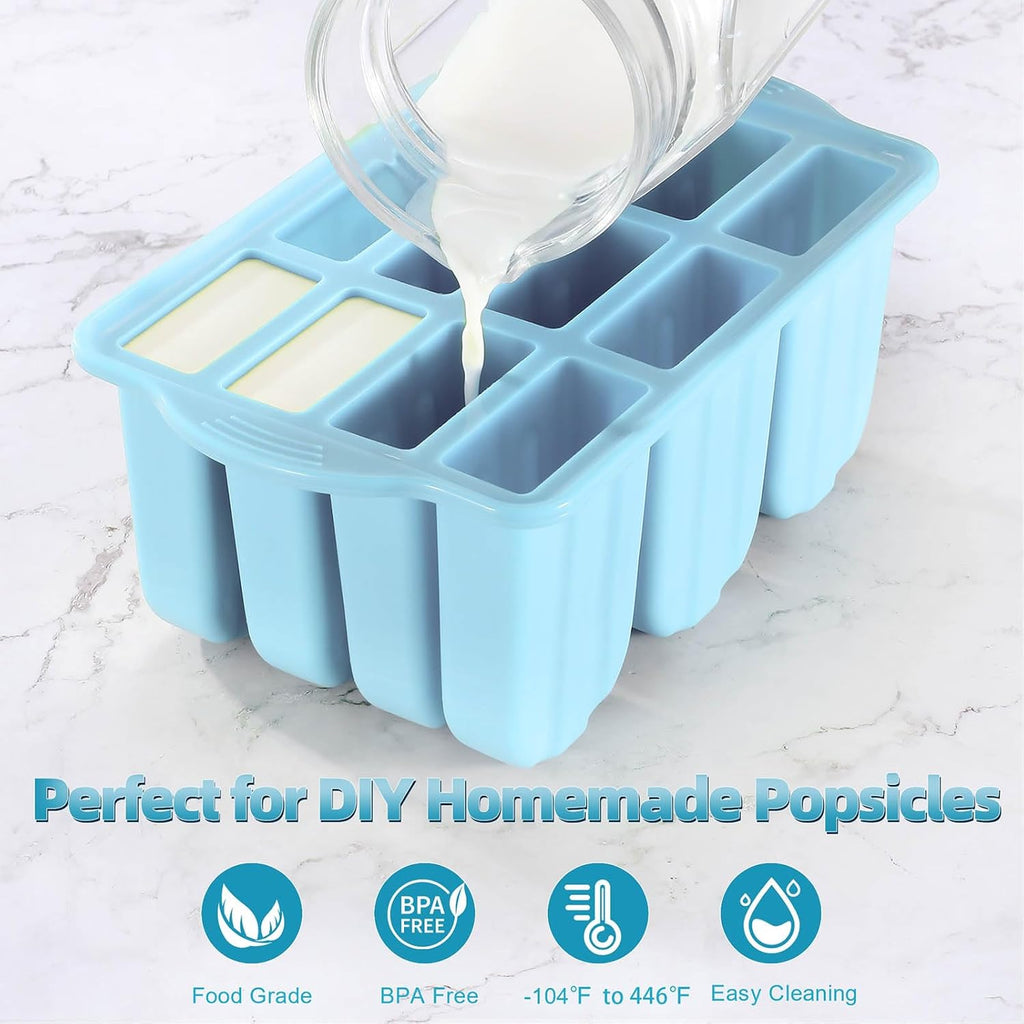 Silicone Popsicles Molds,Ice Pop Cream Mold Set Homemade Toddler Popsicle Maker For Kids Para Paletas De Helado Kulfi BPA Free, with 50 Sticks, 50 Bags,50 wire Ties (Azure)