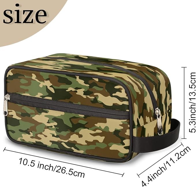 Green Camo Portable Travel Toiletry Bag, Geometry Camouflage Print Dopp Kit Cosmetic Organizer Makeup Bag Shower Shaving Bag for Men Women