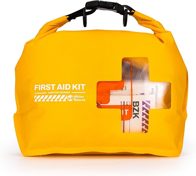 RHINO RESCUE Waterproof First Aid Kit, Lightweight Boat Dry Bag, Emergency Survival Supplies for Outdoor Kayak Floating Swimming & Camping FSA HSA Eligible (Yellow)