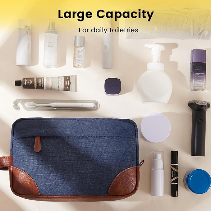 Vorspack Large Toiletry Bag Hanging Dopp Kit for Men Water Resistant Canvas Shaving Bag with Large Capacity for Travel - Navy Blue
