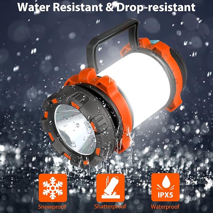 2 Pack Camping Lantern, Outdoor LED Camping Light, Rechargeable Flashlights with 1000LM, 6 Modes, 4000mAh Power Bank, IPX5 Waterproof Portable Emergency Camp Light for Hurricane Survival - Orange