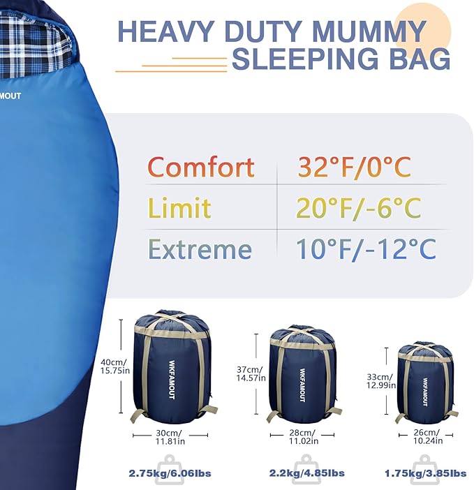 Cold Weather Mummy Sleeping Bag Flannel 0 Degree Winter Sleeping Bag Machine Washable Heavy Duty for Adults,Teenager with Compression Sack 4 Seasons for Camping Hiking Traveling