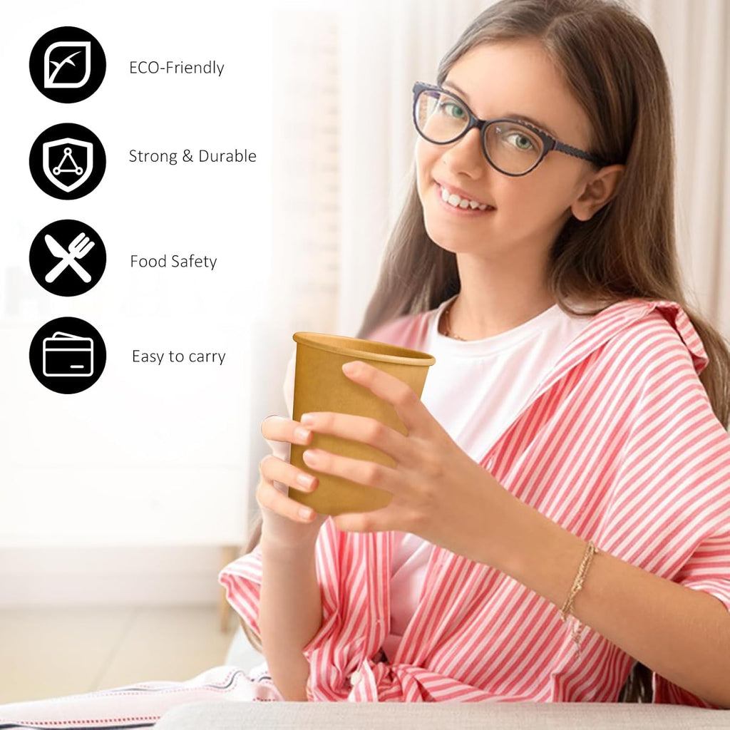 1000 Pack 8 oz Paper Cups, Brown Kraft Disposable Paper Coffee Cups, Unbleached Paper Cups for Hot/Cold Beverage Party, Picnic, Travel, and Events.