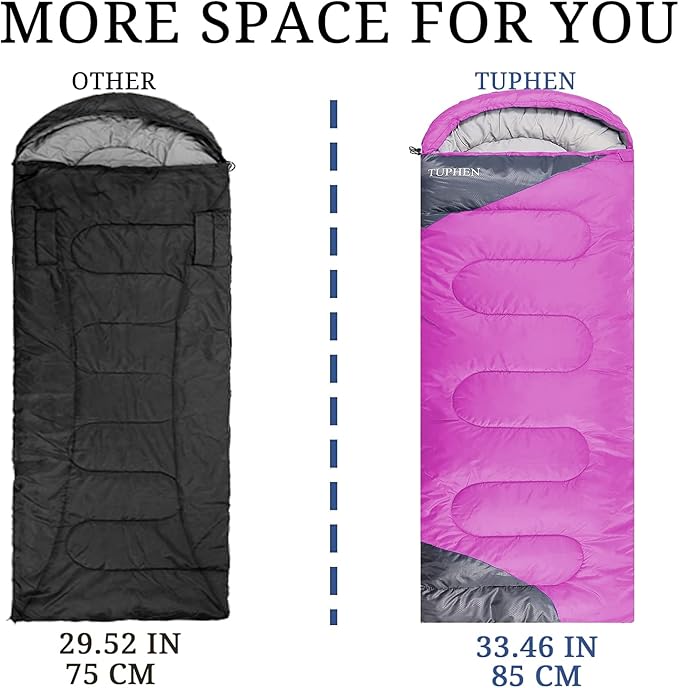 tuphen- Sleeping Bags for Adults Kids Boys Girls Backpacking Hiking Camping Microfiber Liner, Cold Warm Weather 4 Seasons Indoor Outdoor Use, Lightweight & Waterproof