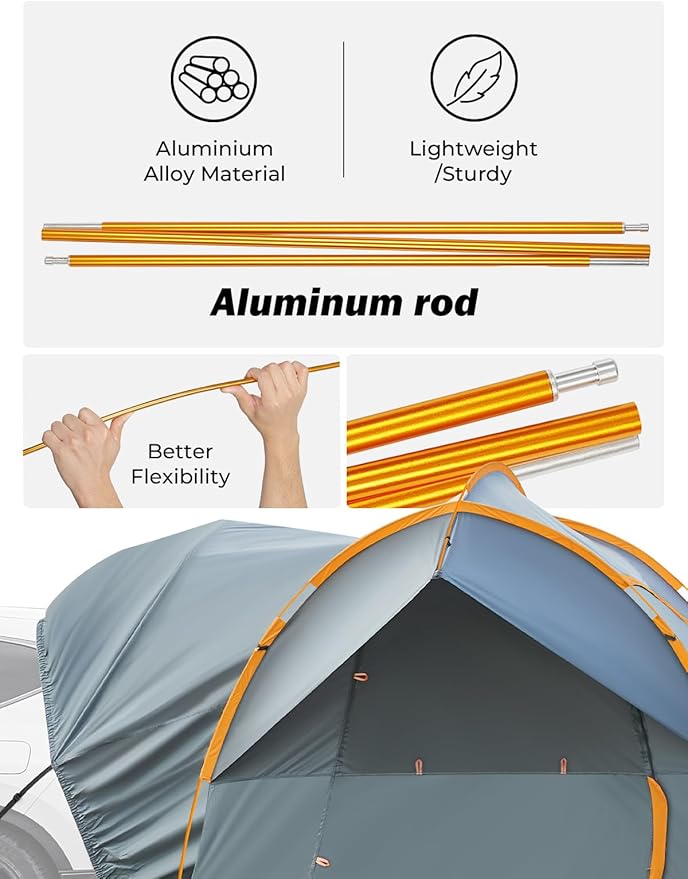 JOYTUTUS SUV Tent for Camping with Rainfly, Double Door Design Car Tent with Aluminum Poles, SUV Tailgate Tent with Waterproof PU2000mm Double Layer for 6-8 Person, Orange
