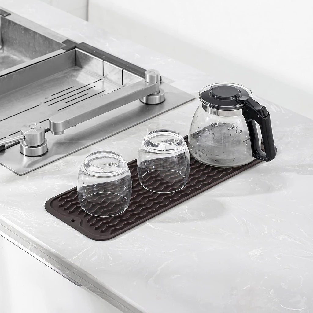 Silicone Dish Drying Mat for Multiple Usage,Easy clean,Eco-friendly,Heat-resistant Silicone Mat for Kitchen Counter,Sink,Bar,Bottle,or Cup Coffee M 17 inches x 6 inches