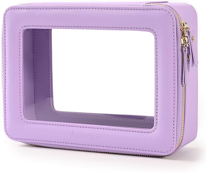 Aveniee Clear Makeup Bag for Women, Cosmetic Bags Skincare Toiletry Bag, Heavy Duty Makeup Organizer, Makeup Train Case with Clear Windows & Gold Zippers(Lilac)