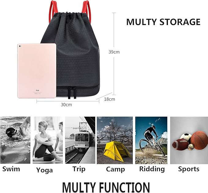 Waterproof Drawstring swim Bag Sackpack Backpack,Dry Wet Depart,Swimming Gym Yoga Sport Shoulder Rucksack Daypacks Casual Bags (DARK BLUE)