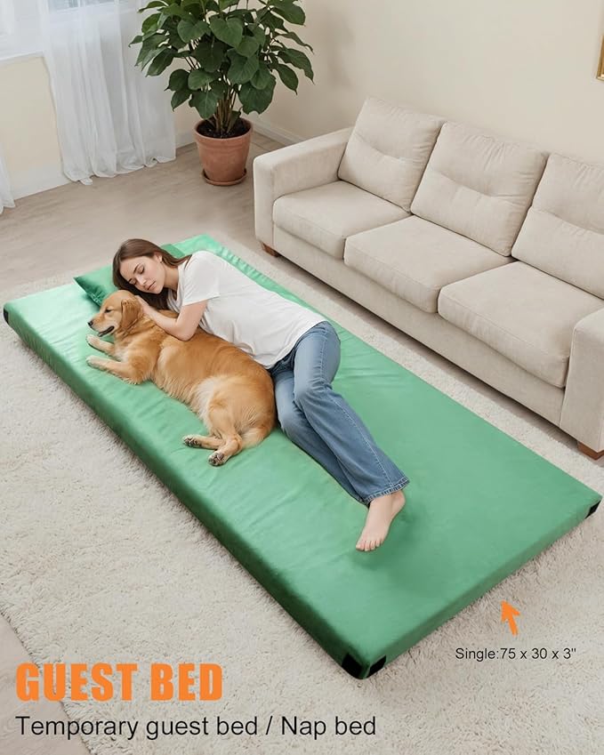 3 Inch Thick Memory Foam Sleeping Pad Camping Mattress,Portable Roll up Mattress-Car/Tent/Cot/Floor,Comfortable Sleeping Mats for Guests Kids Adult Sleepover