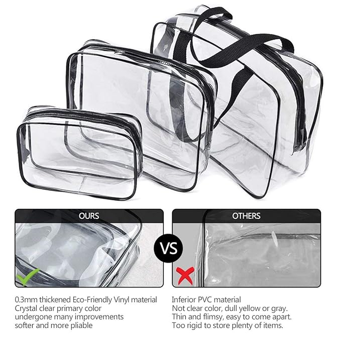 6Pcs Crystal Clear PVC Travel Toiletry Bag Kit for Women Men, Waterproof Vinyl Packing Organizer Storage Bags with Zipper Handle Straps, Cosmetic Pouch Carry on Airport Airline Compliant Bag Handbag