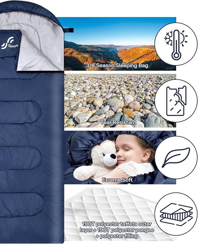 Sportneer Sleeping Bags for Adults, Warm & Cold Weather Sleeping Bag for Adults Kids Boys Girls - Lightweight Compact Camping Gear Equipment, Traveling, Backpacking, Hiking