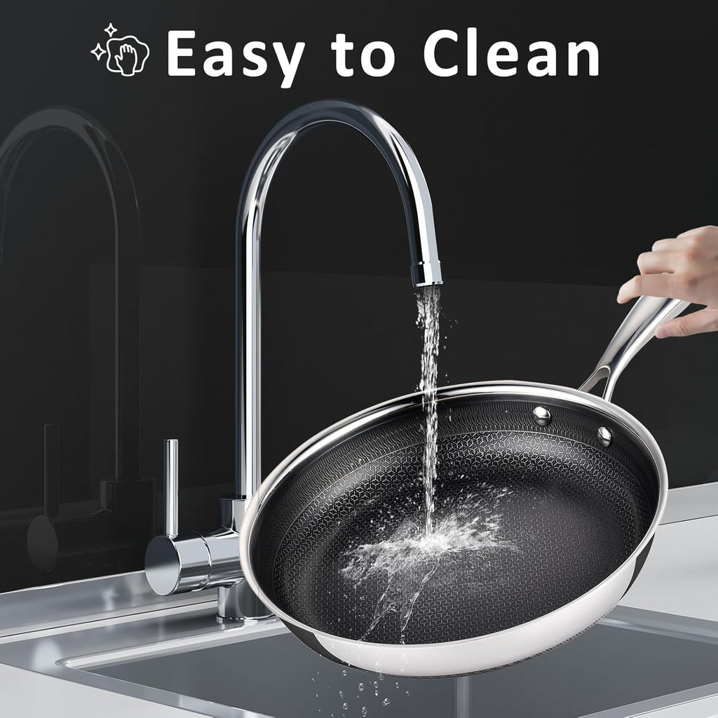 Non Stick Frying Pans Set, Hybrid 8" 9.5" 11" Frying Pan Set, Skillet with Stay-Cool Handle, Non Toxic, PFAS PFOA PTFE Free, Dishwasher & Oven Safe, Induction, Compatible with All Cooktops