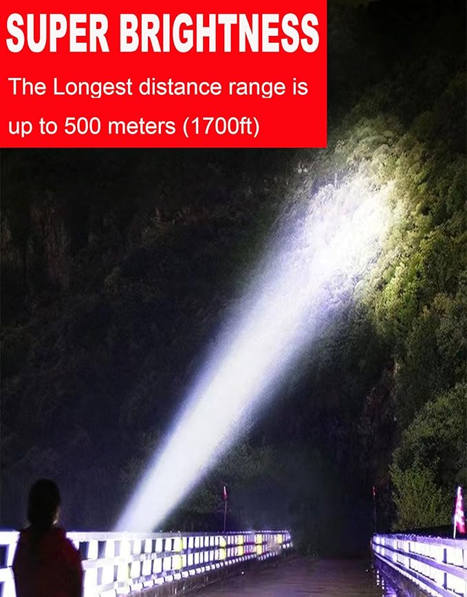 Solar Rechargeable LED Spotlight Searchlights, Super Bright 7000LM Handheld LED Searchlight, Multi-functional Portable Lamp Camping Lantern Flashlight, 8 Light Modes, Power Bank, IPX4 Waterproof