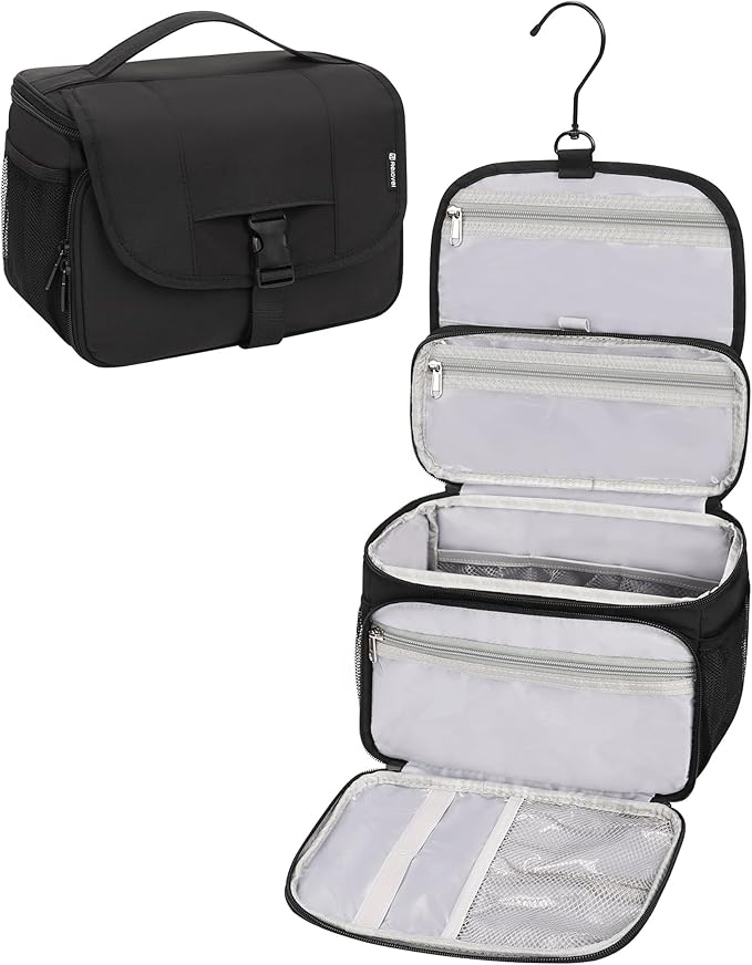 Relavel Toiletry Bag for Men, Hanging Toiletries Bag for Women Water Resistant Dopp Kit Shaving Bag, Travel Essentials Large Capacity Organizer Case for Toiletries Accessories, Black