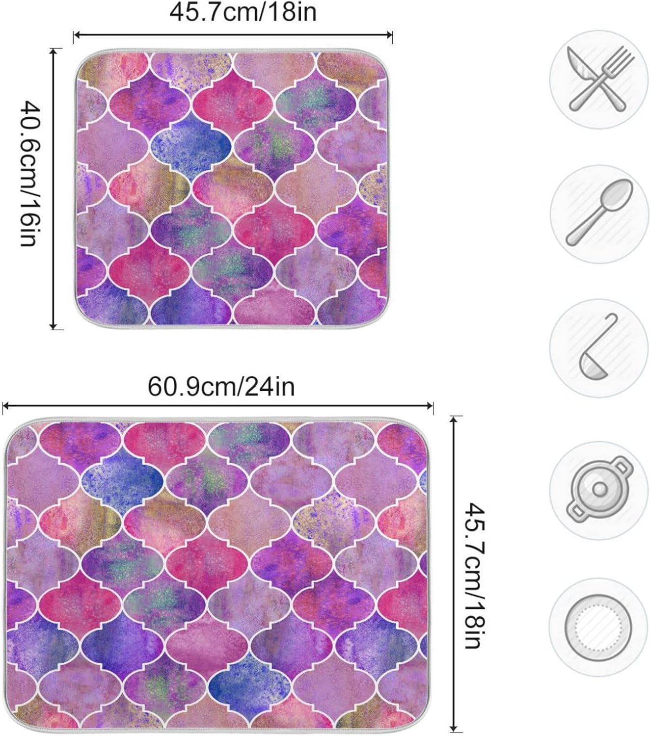 senya Super Absorbent Dish Drying Mat, Microfiber Fast-Drying Dish Mat, 16'' x 18'', Kitchen Dish Drying Pad, Vintage Decorative Moroccan,16x18in