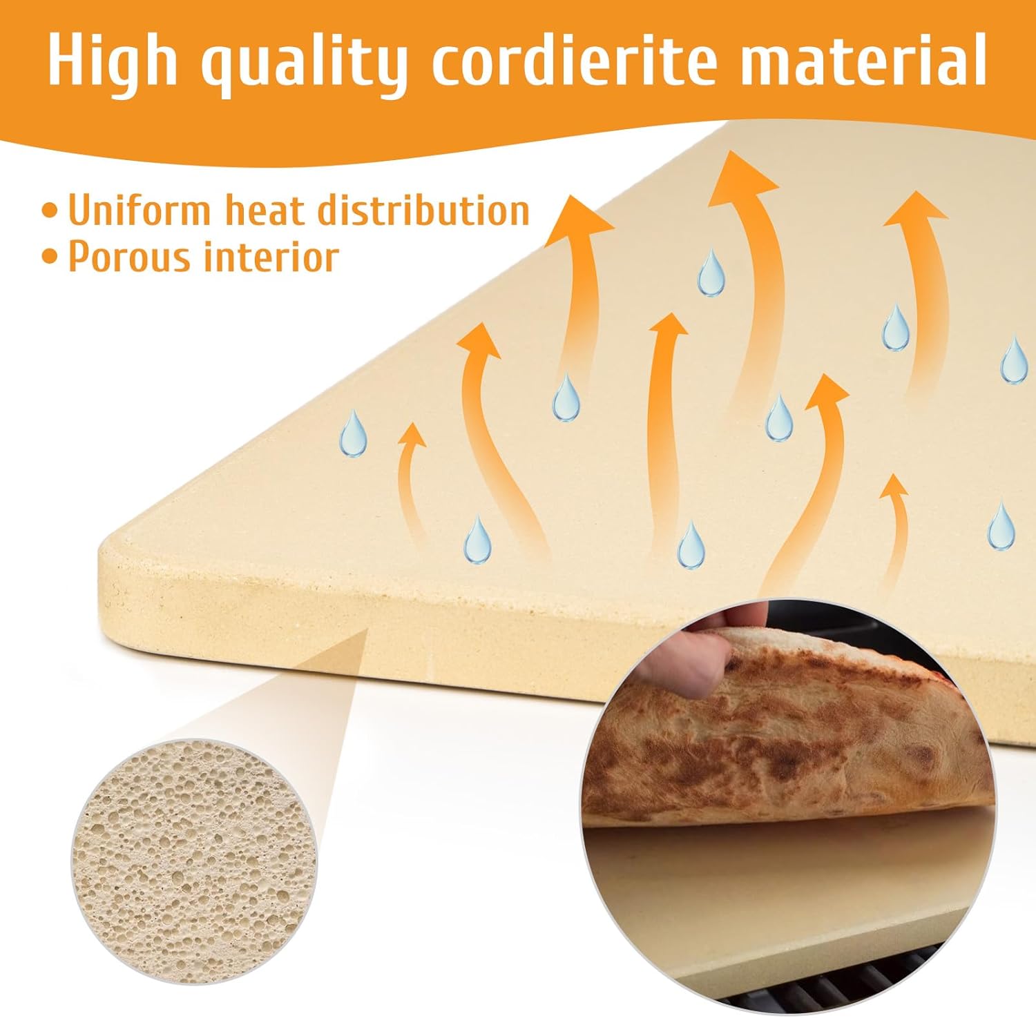 Extra Large Pizza Stone 17.7" x 17.7",Cooking Stone for Grill Rectangular, Baking Pizza Stone for bread, Ideal for Grilling Baking Several Sizes of Pizzas