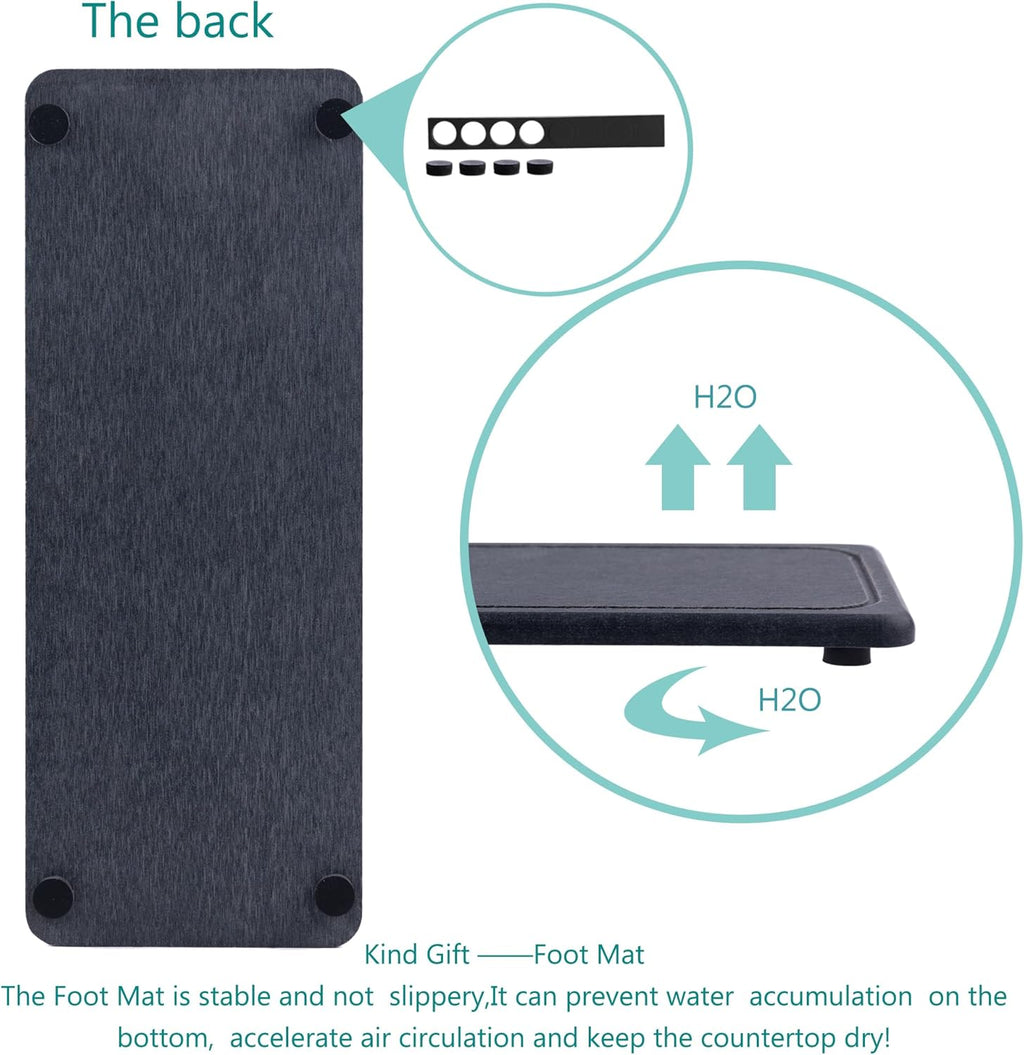 2 Pcs Water Absorbing Stone Trays, Kitchen/Bathroom Sink Soap Dish, Diatomite Tray Used for Hand Soap & Cosmetic Bottles in The Modern Home, 4" W x 10.2" L, Dark Gray