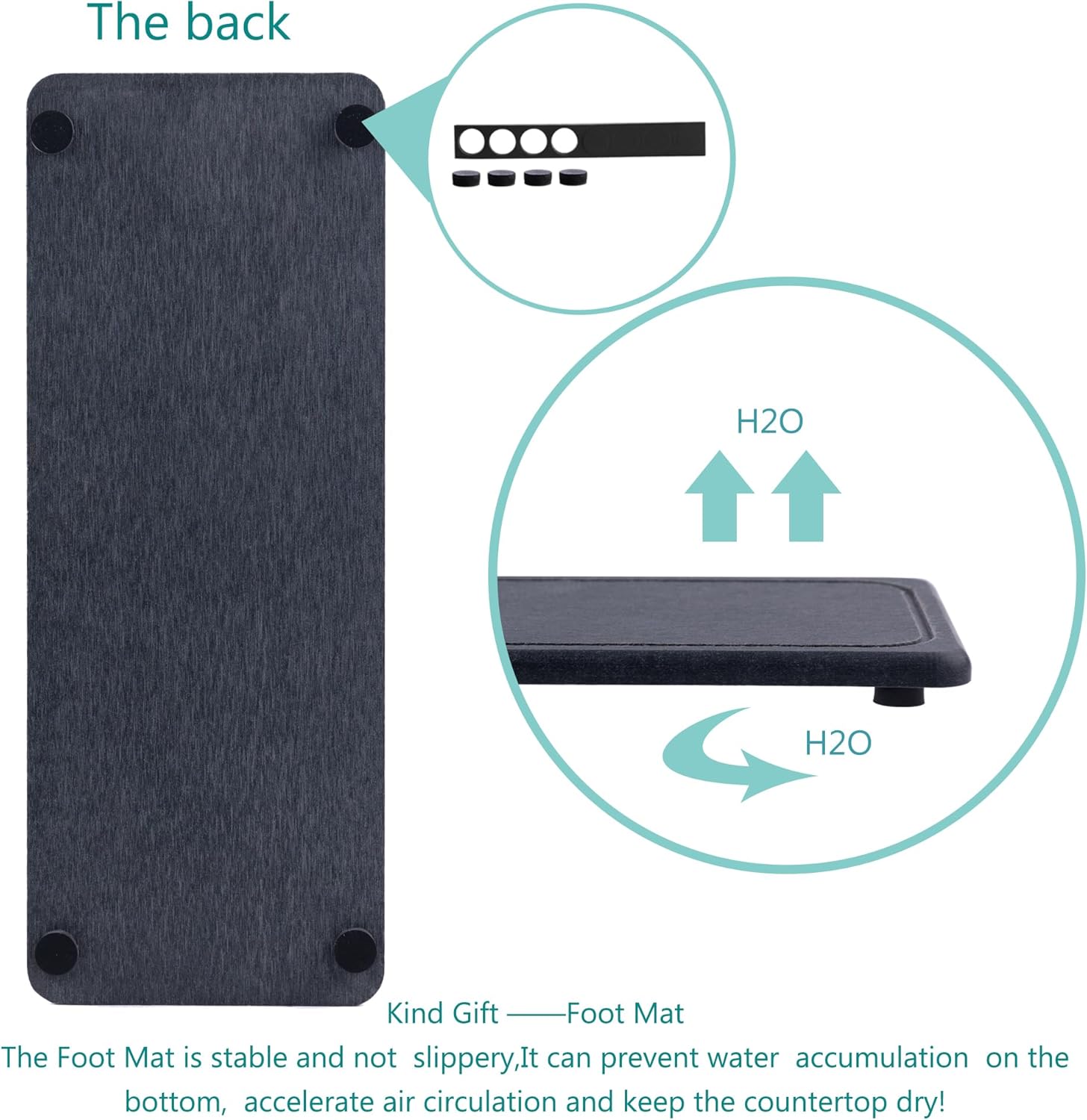 2 Pcs Water Absorbing Stone Trays, Kitchen/Bathroom Sink Soap Dish, Diatomite Tray Used for Hand Soap & Cosmetic Bottles in The Modern Home, 4" W x 10.2" L, Dark Gray