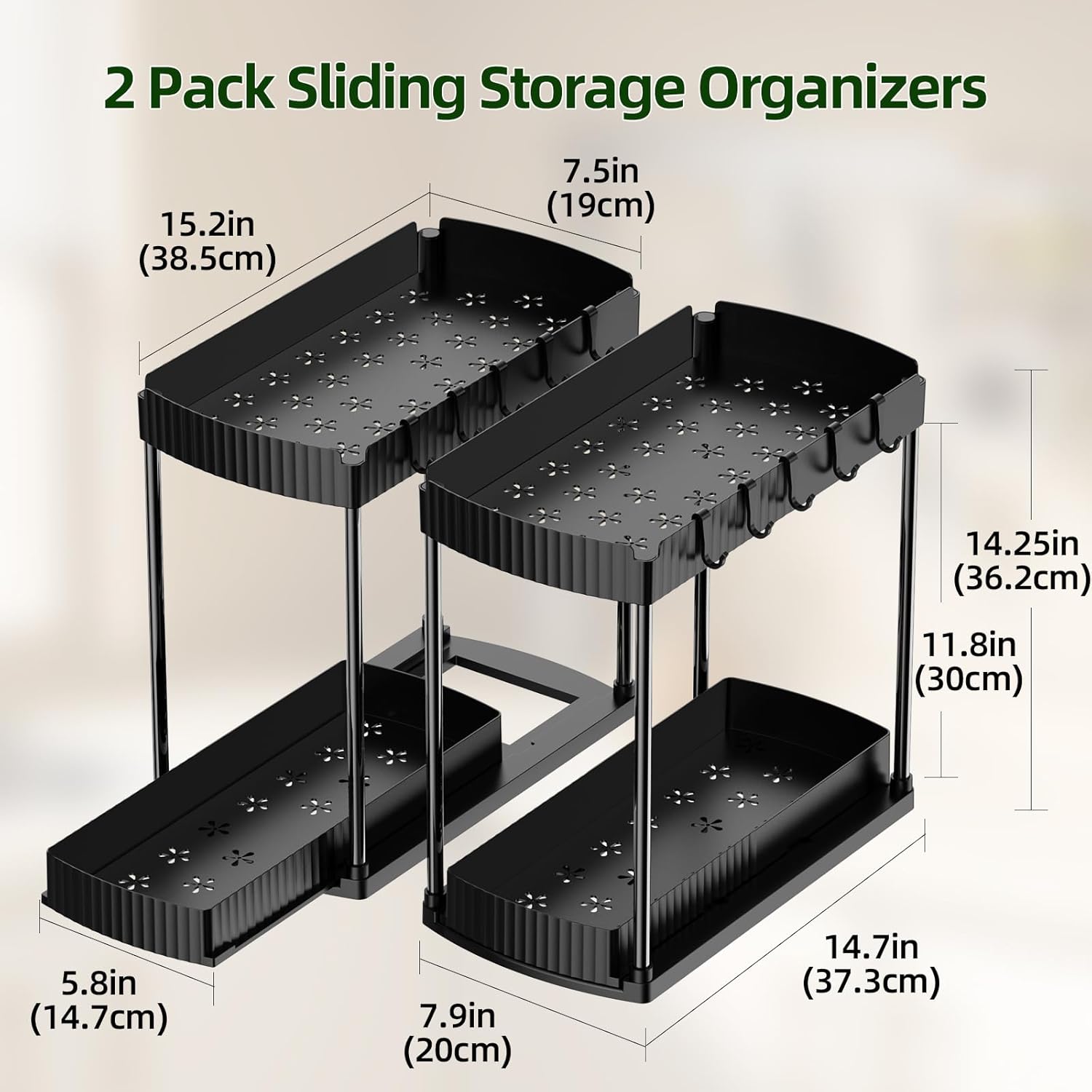 2 Pack Under Sink Organizer, Multi-Purpose Pull Out Cabinet Organizer and Storage for Bathroom & Kitchen, 2 Tier Sliding Cabinet Organizer Drawer