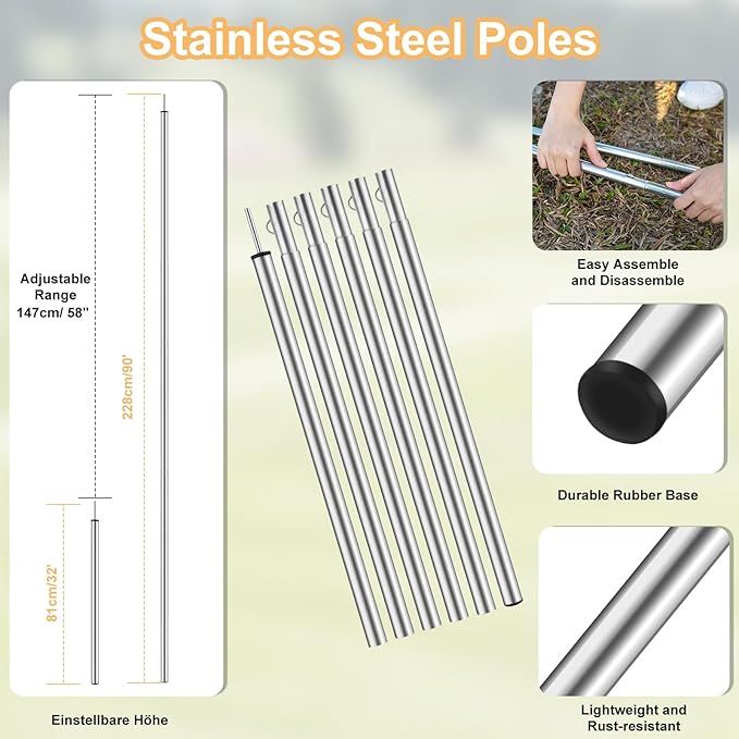 Camping Tarp with Poles, 16x12 Ft Camping Canopy, Waterproof Tent Tarp, Rain Shelter for Camping, Picnic,Beach, Outdoor Activities, Extra Large, Lightweight and UV Resistant, Extra Large, Grey