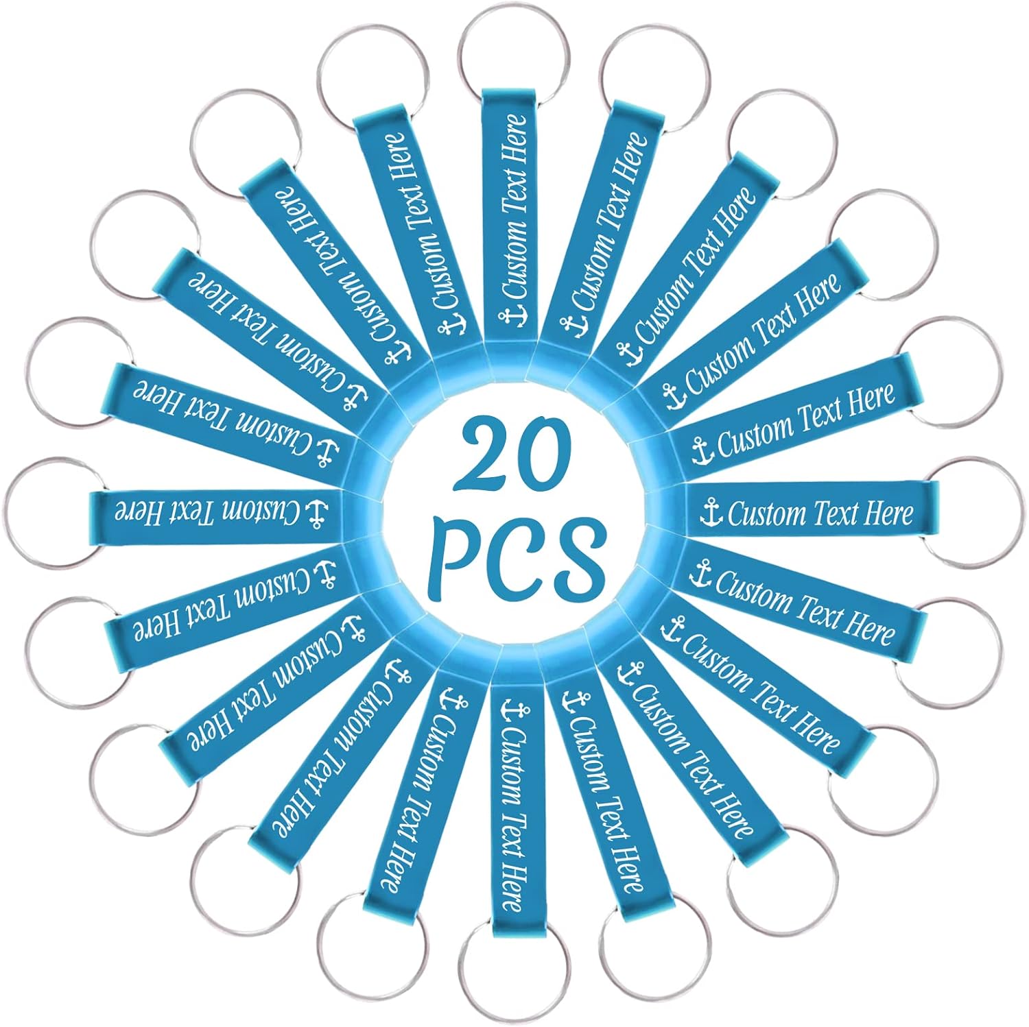 20PCS Personalized Bottle Opener Keychain Bulk Custom Beer Bottle Opener with Logo Text Engraved Wedding Bottle Opener Favors Customized Gifts for Guests Baby Shower Birthday Party-Sky Blue