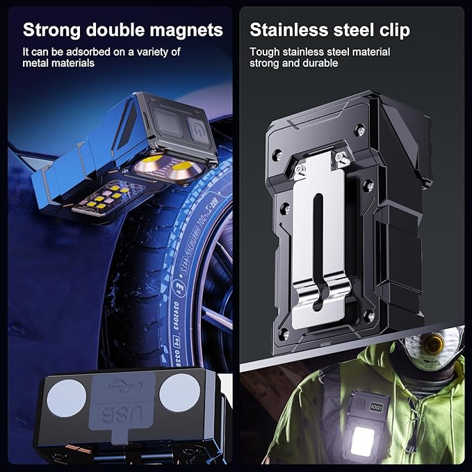 2PCS Mini LED EDC Tactical Flashlight - Multifunctional Outdoor Flashlight for Night Working, Running, Camping, Fishing, Hiking, USB C Charging Warning Flash Light Mobile Phone Emergency Power Bank