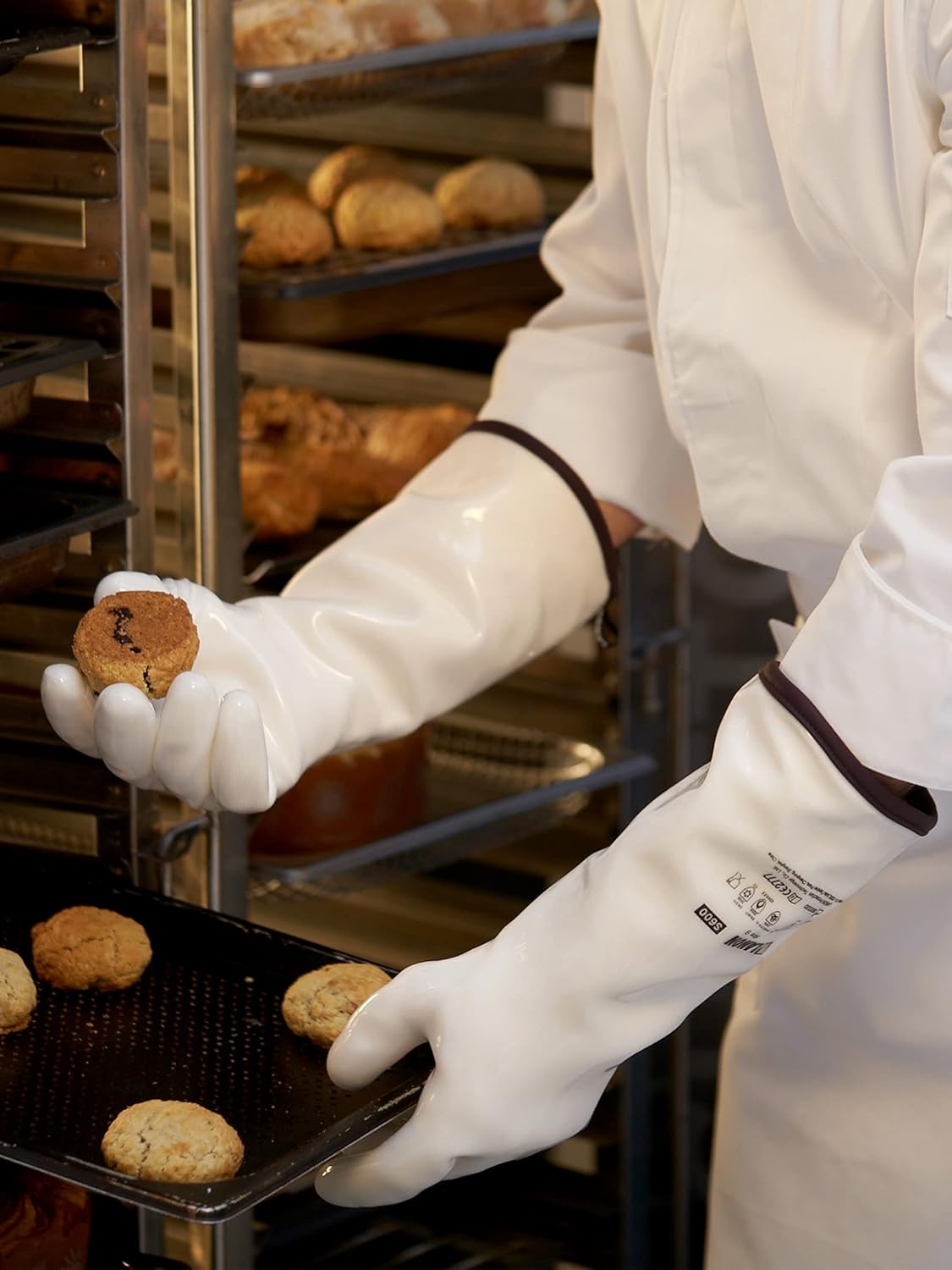 LANON 15" Liquid Silicone Heat Resistant Oven Gloves, Food Grade, CoralAir Liner, Waterproof, Extra Long, Medium