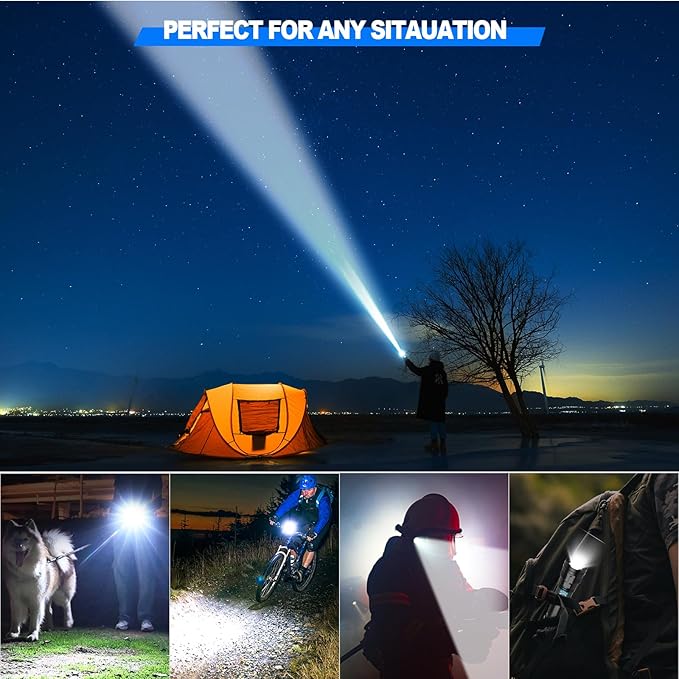 Rechargeable Tactical Flashlights High Lumens,100,000 Lumens Super Bright LED Flashlight,Powerful Flash Light with 5 Modes,Waterproof,Power Handheld Flashlight for Emergency,Camping,Hurricane,Hiking