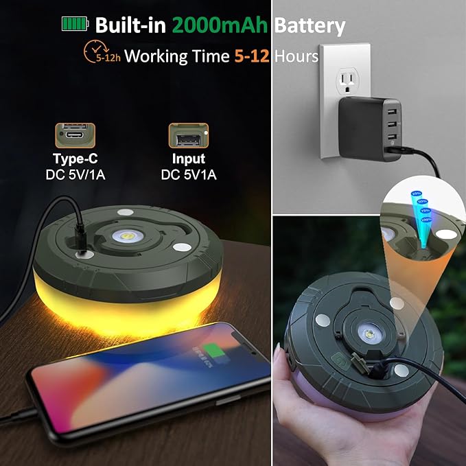 2-Pack Camping String Lights, 4 in 1 Outdoor String Lights with 8 Lighting Modes, Quick Storage, USB Charging, Portable Camping Light Rechargeable, 32.8ft Waterproof Tent Light for Hiking,Christmas