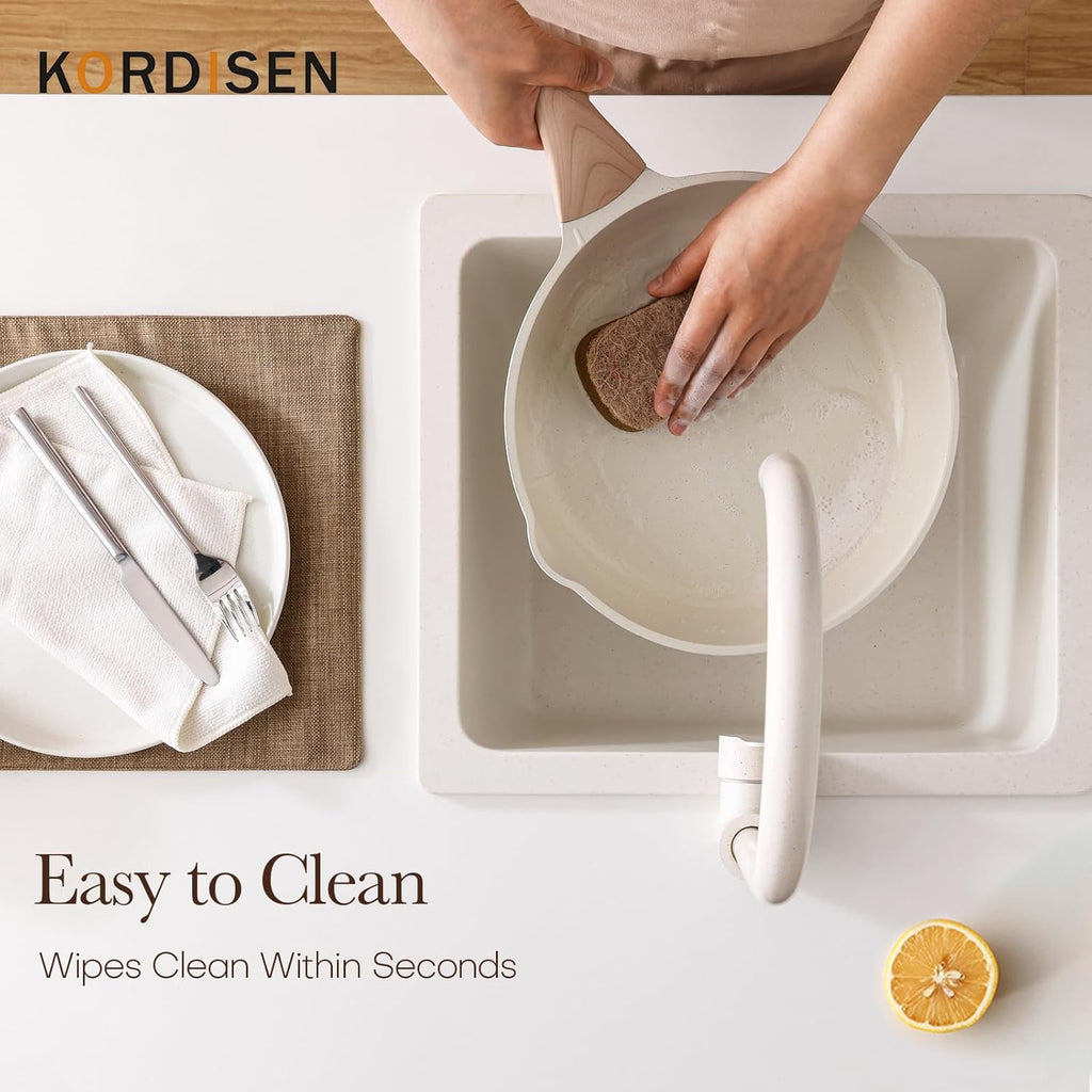 Nonstick Ceramic Frying Pan with Lid, 11 Inch Ceramic Skillet with Lid, Healthy Non Toxic Cooking Pan, Stay-Cool Handle, Induction Compatible, PFOA & PFAS Free, White