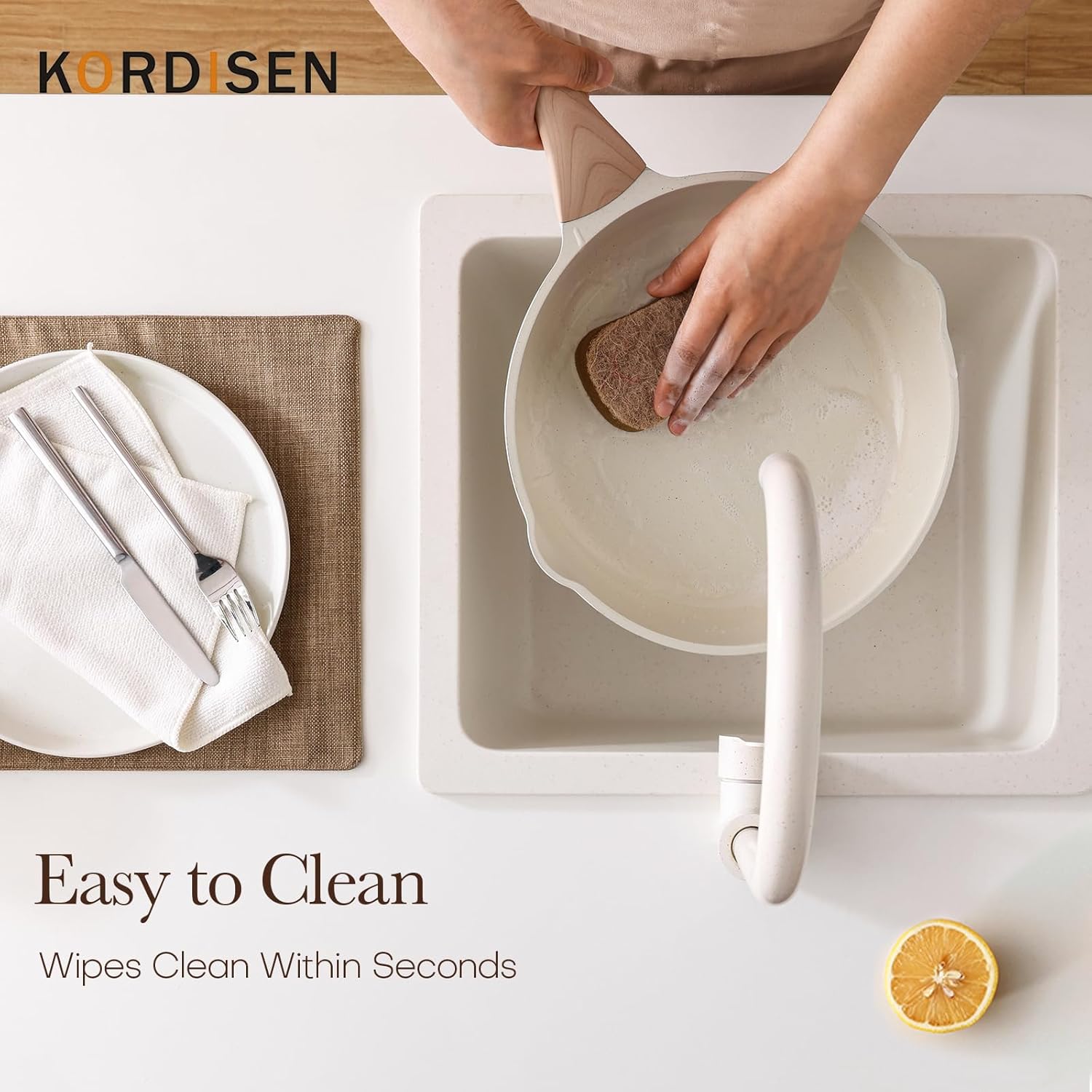 Nonstick Ceramic Frying Pan with Lid, 11 Inch Ceramic Skillet with Lid, Healthy Non Toxic Cooking Pan, Stay-Cool Handle, Induction Compatible, PFOA & PFAS Free, White