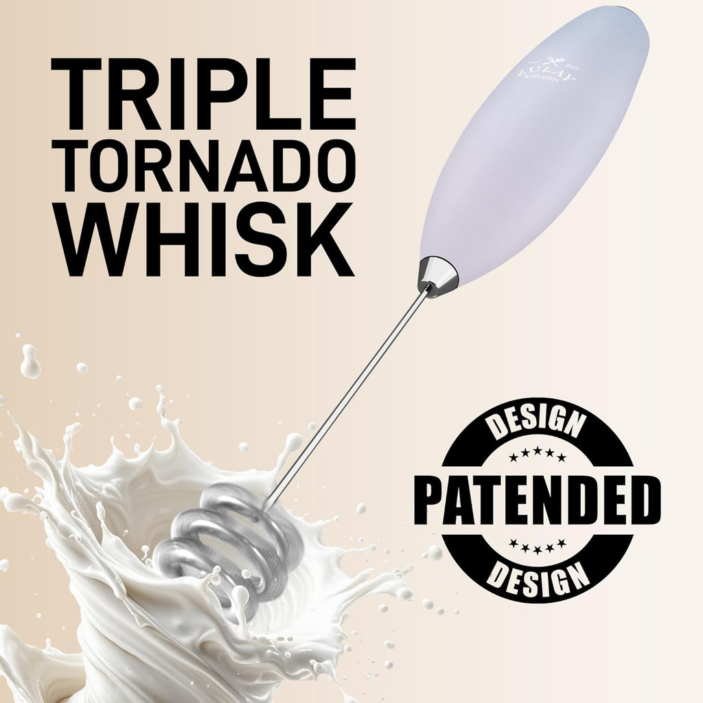Zulay Kitchen Tornado Whisk Milk Frother with 4 AA Duracell Batteries - Triple Whisk for More Power - Handheld Coffee Frother with Stand - Drink Mixer for Lattes, Matcha & Protein Shakes