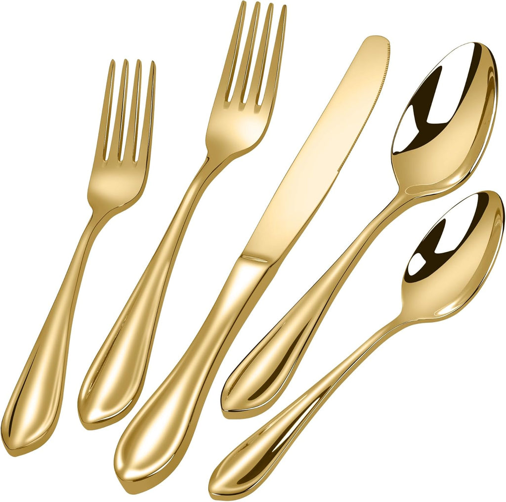 20-Pieces 18/10 Stainless Steel Silverware Set, Gold Stainless Steel Flatware for 4, Heavy Duty Silverware, Dishwasher Safe, Ideal for Gift