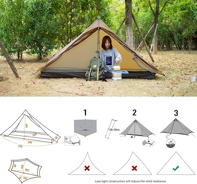 3F UL Gear Lanshan PRO Lanshan Ultralight Tent 3 Season Backpacking Tent for 1 Person, Waterproof Professional Tents for Camping, Trekking, Kayaking, Climbing, Hiking
