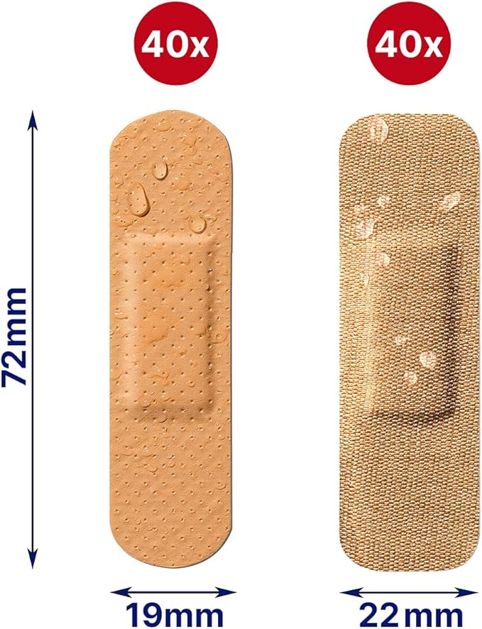 ELASTOPLAST Fabric and Plastic Adhesive Bandages Variety Pack (80 Strips), Flexible & Water-Resistant Bandage with All-Around Adhesion, Ideal for First Aid Kit {Imported from Canada}