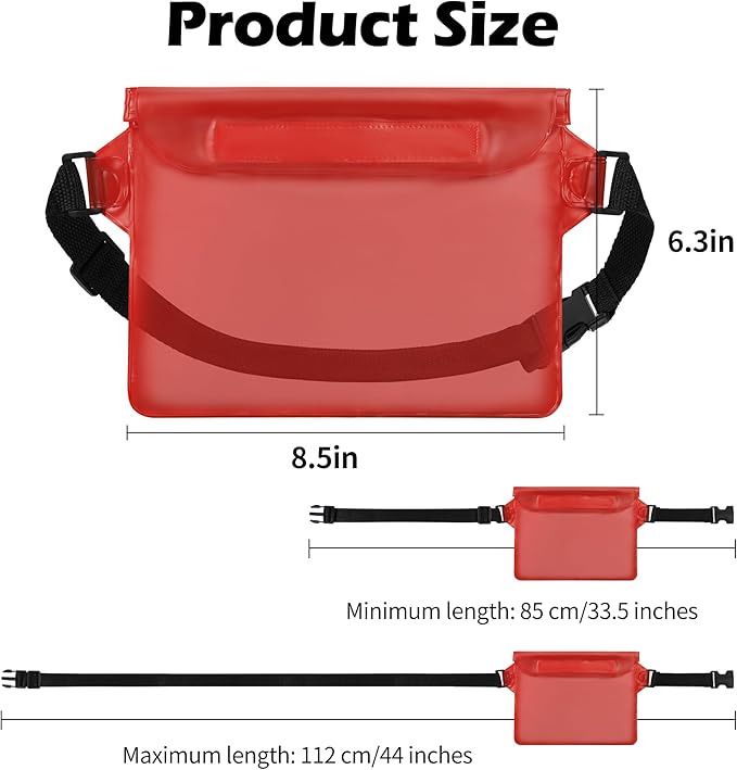 2-Pack Waterproof Pouch with Adjustable Waist Strap, Waterproof Dry Bag, Keeps Cell Phones and Valuables Safe and Dry, Perfect for Kayaking, Beach, Camping and Swimming (Black)