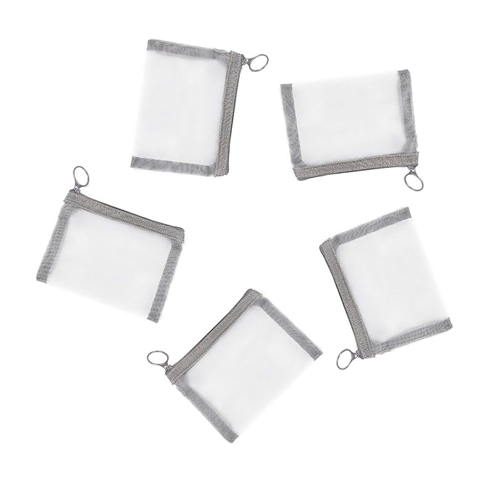 Patu Mini Zipper Mesh Bags, 4" x 5", Size S / A7, 5 Pieces, Beauty Makeup Lipstick Cosmetic Accessories Organizer, Small Travel Kit Storage Pouch, Gray