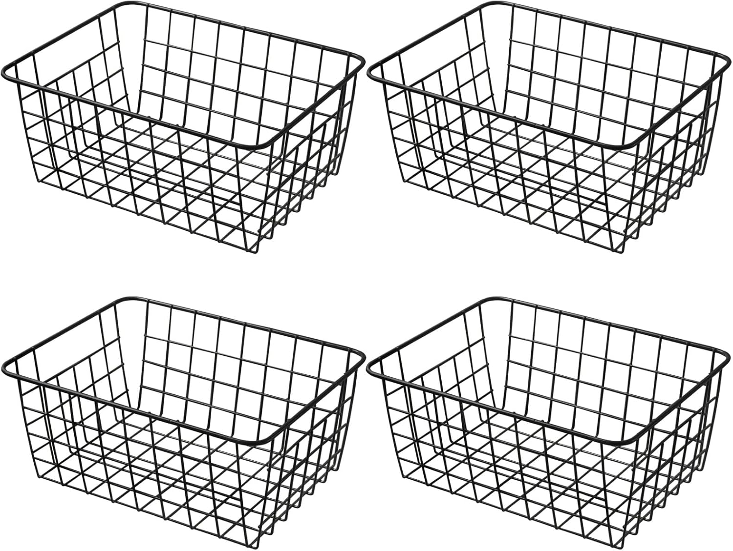 11" Upright Freezer Storage Baskets, Black Wire Storage Bins Small Bakset for Freezer, Pantry, Bathroom Organizing, Set of 4