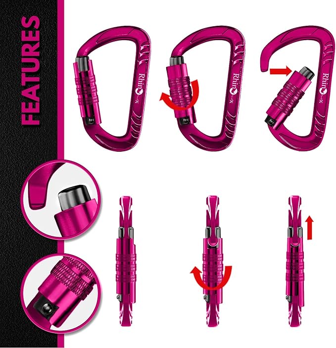 12kN (2697 lbs) Heavy Duty, Locking, Auto Locking, Wiregate Carabiner Clips, for Securing Pets, Outdoor, Camping, Hiking, Hammock, Dog Leash Harness, Keychains