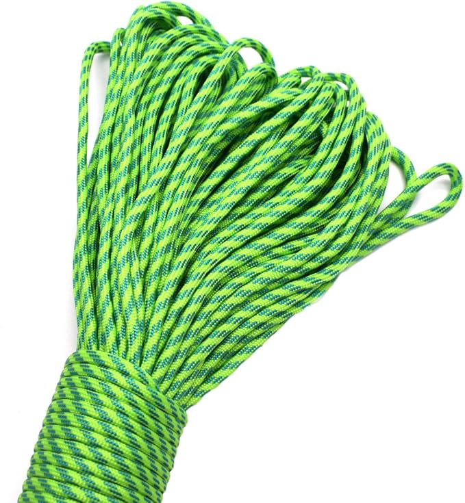 100ft Type III 7 Strand Core Paracord 550 Parachute (98# Neon Green+Sky Blue)