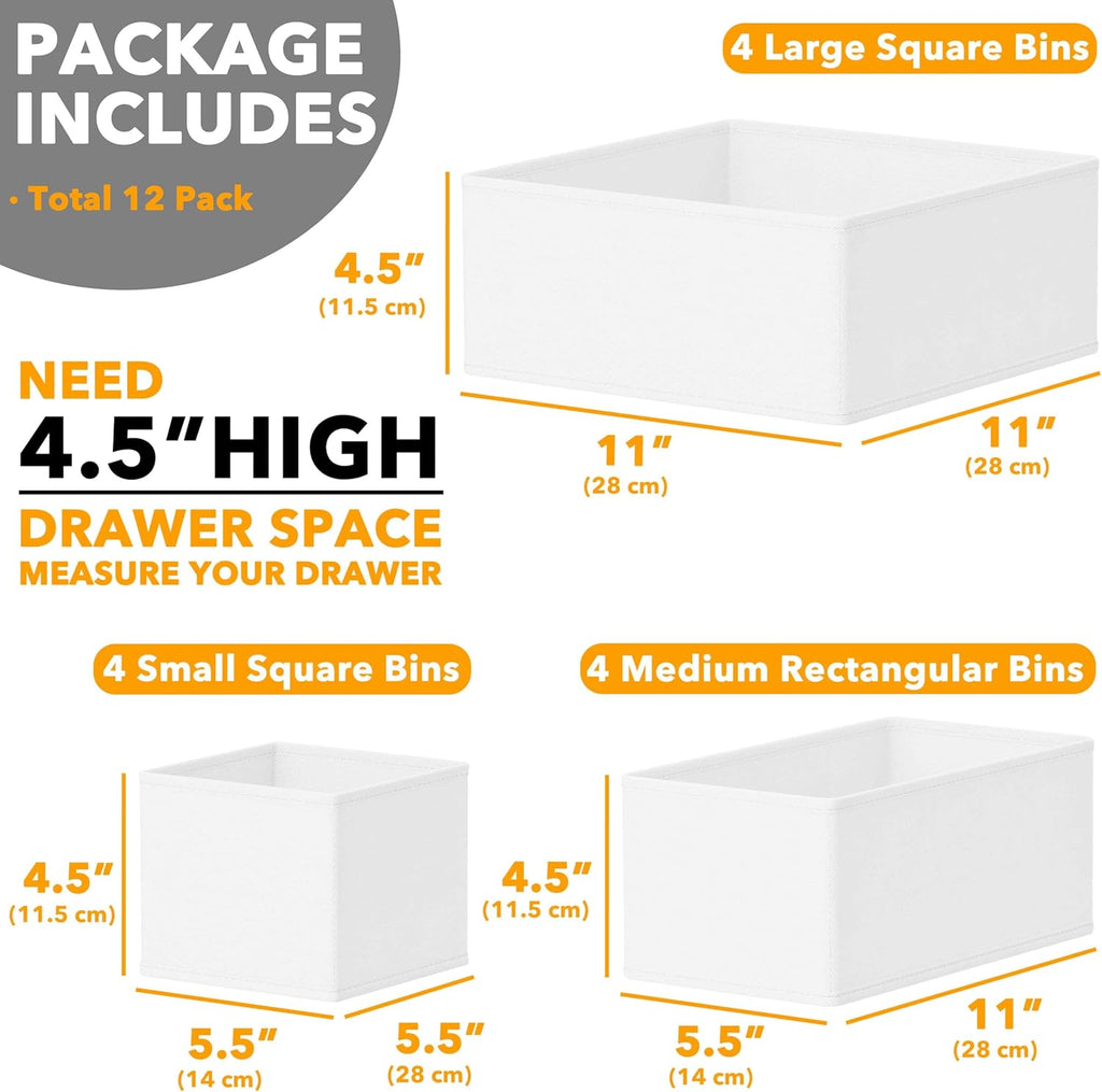 SpaceAid Drawer Organizer Clothes, 12 Pack Dresser Organizer Bins for Nursery, Closet Organization and Storage Dividers for Clothing, Baby Clothes, Underwears, Socks (White)
